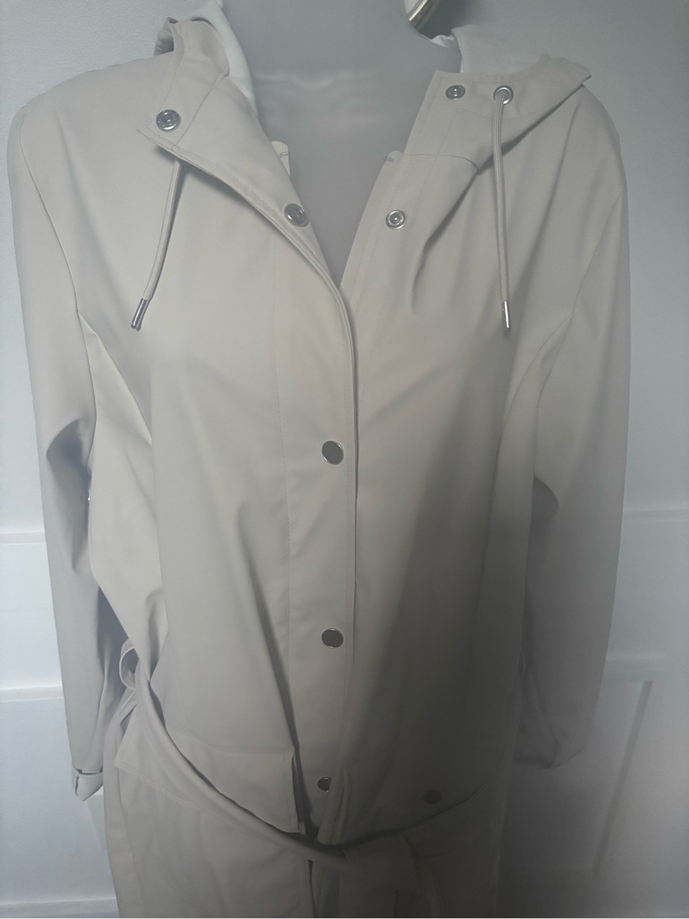 Rains Curve Waterproof Belted Jacket Light Beige Hooded Raincoat for Women